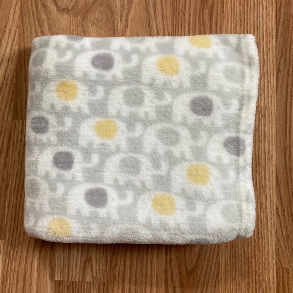 Swiggles Gentle Steps Baby Blanket Elephants Gray White Yellow 30 x 35